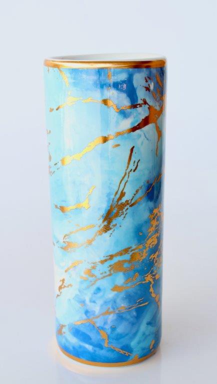 Small Blue & Gold Marbled Umbrella Stand